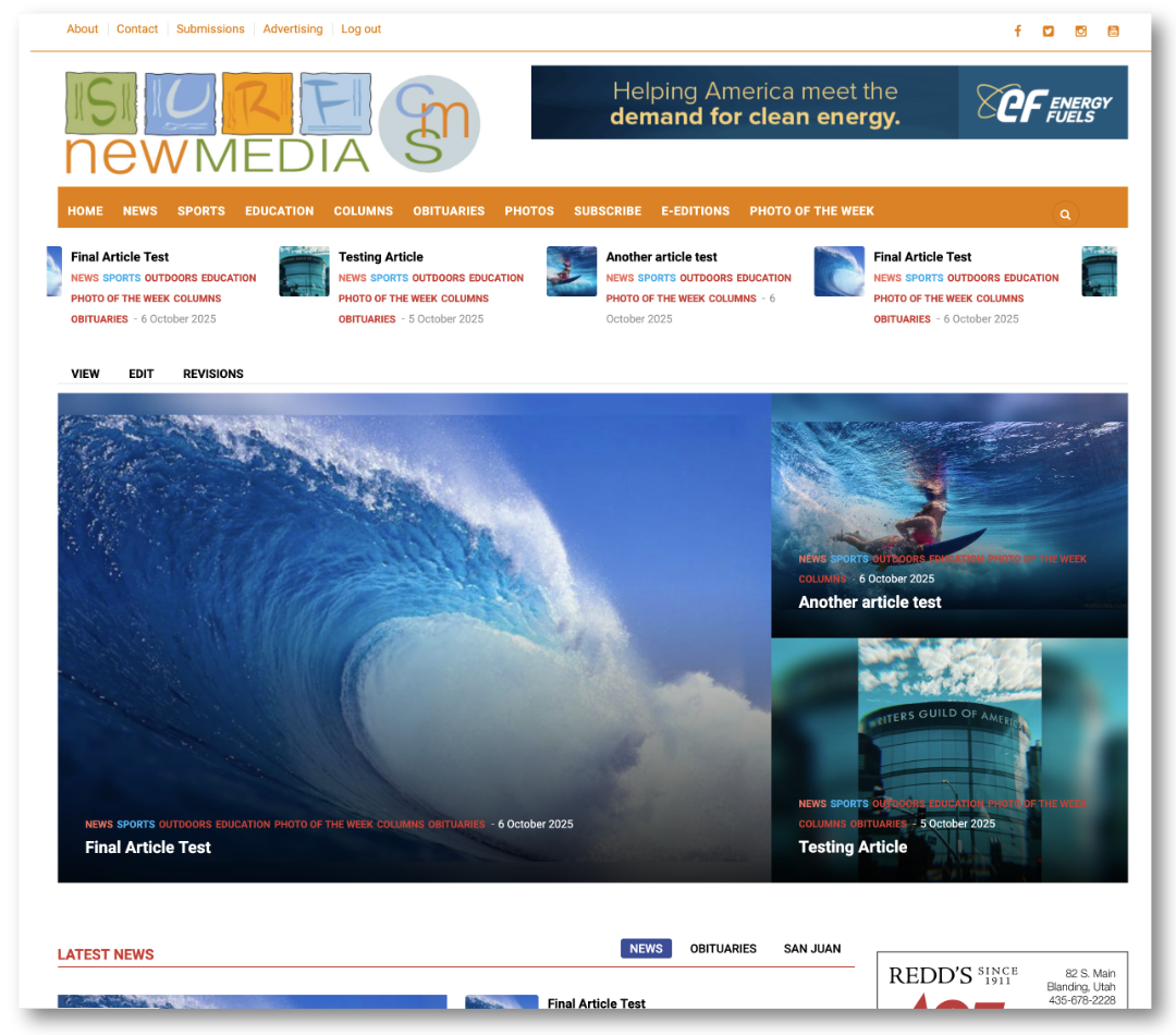 Surf New Media CMS Screenshot